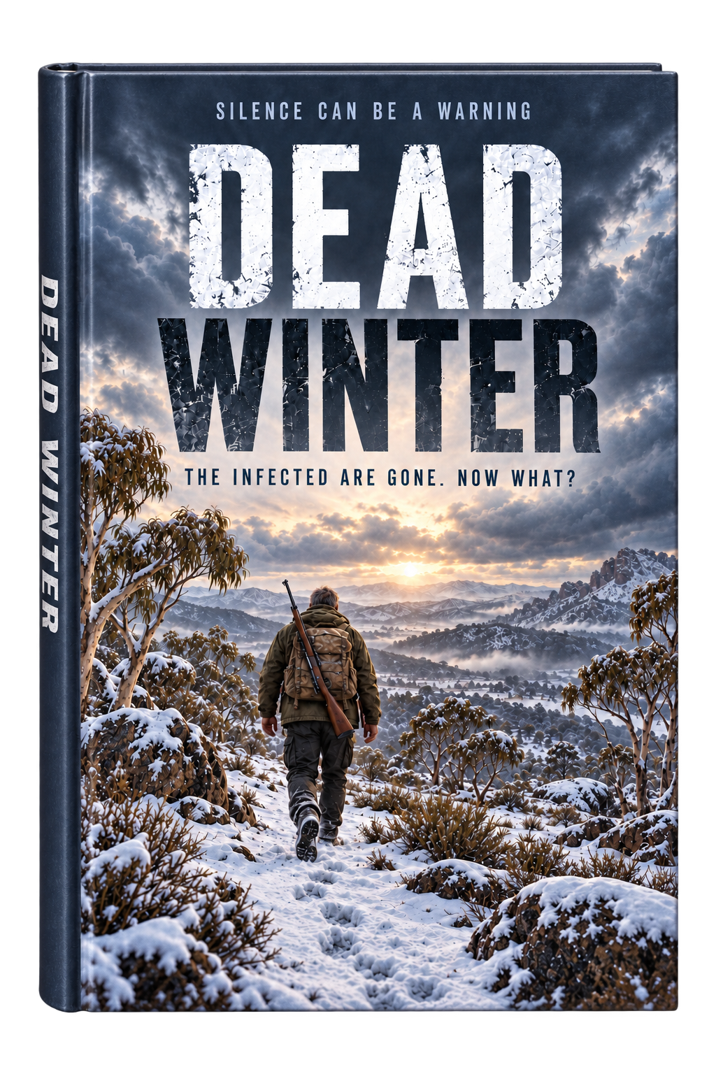 Dead Winter hardcover book with a visible spine and cream page edges, featuring the supplied snowy Australian cover.